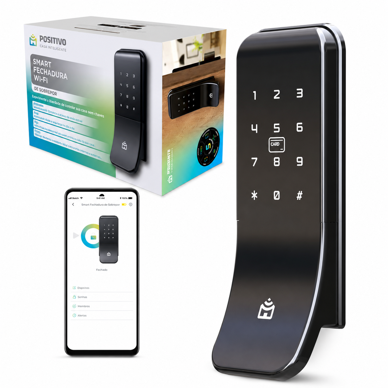 Smart Fechadura Digital Wi-Fi Sobrepor Positivo Preta