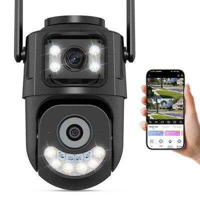 Câmera De Seguranca Externa Ip Wifi 2.4g/5ghz Lente Dupla App Icsee Visão Noturna, Alarme Luminoso, Rastreamento Automático