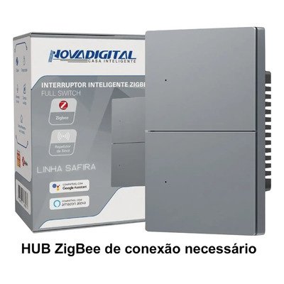Interruptor Inteligente Zigbee Novadigital 2 Teclas Botões Click Full Switch Sa-2 Safira Automação Tuya Smart Life Compatível Alexa Google Assistant 110v 220v Bivolt Cinza-escuro 127/220v