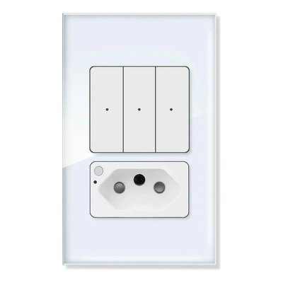 Interruptor Com Tomada Inteligente 20a Wifi Panda Plus Alexa 20 A Branco 3 Botões Com Tomada